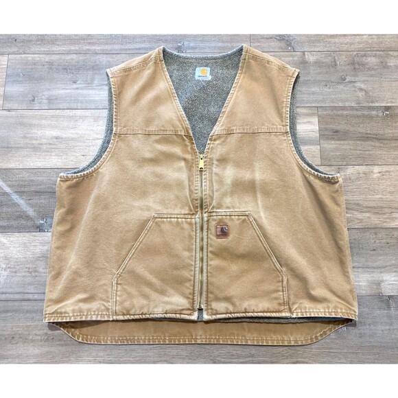 VTG Carhartt V26 MENS XXL Duck Sherpa Lined Vest Tan USA Made - Picture 1 of 6
